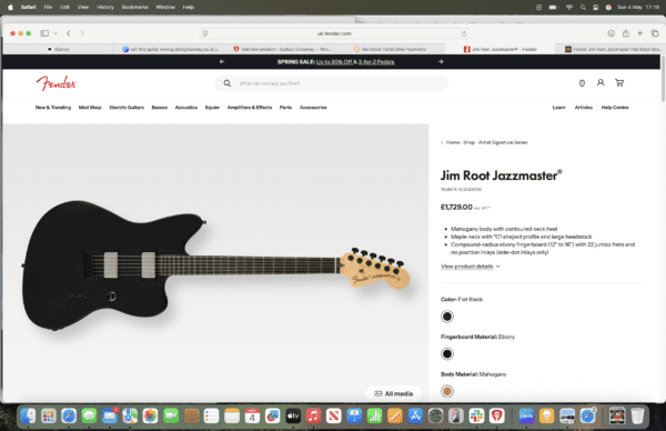 USA Fender Jim Root Jazzmaster Flat Black Ebony Fingerboard - Image 9