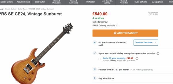 NEW PRS CE IN VINTAGE SUNBURST - Image 3