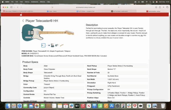 2021 FENDER HH TELECASTER PLAYER IN TIDEPOOL BLUE - Image 2